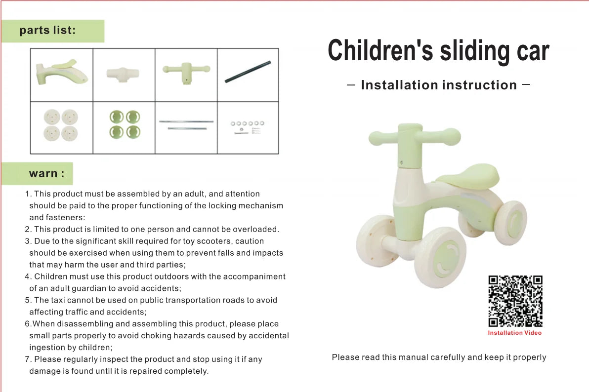 Baby Glider Bike Four-Wheel Toddler Walker Silent Wheels Anti-Tipping Children Balance Training Exercise Mini Ride-On Toys Gifts