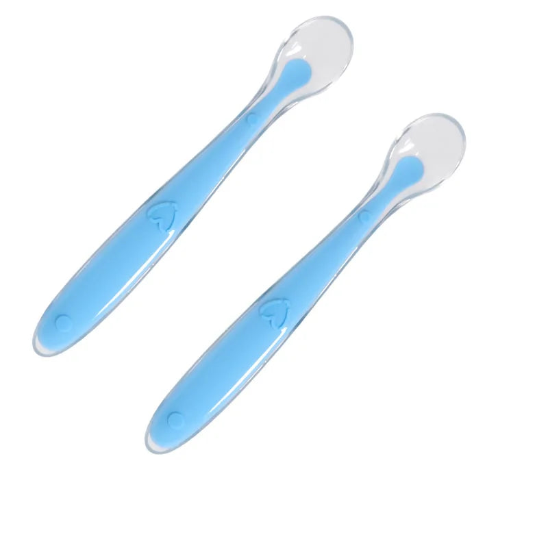 1/2pcs Soft Tip Baby Silicone Spoon with Box, Safe Baby Feeding Spoon, Self Feeding Utensils for Kids Toddlers Training