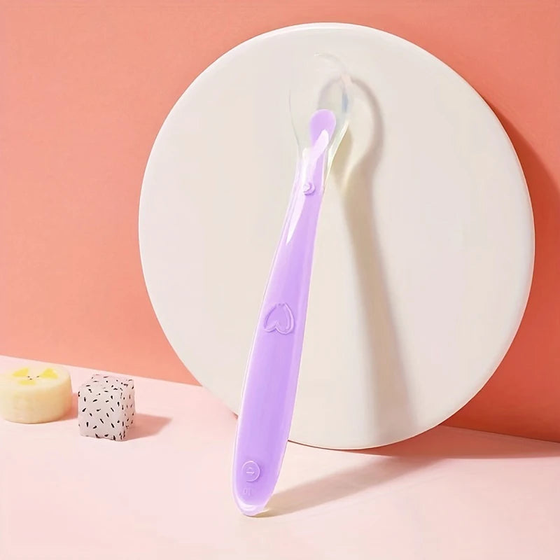 1/2pcs Soft Tip Baby Silicone Spoon with Box, Safe Baby Feeding Spoon, Self Feeding Utensils for Kids Toddlers Training
