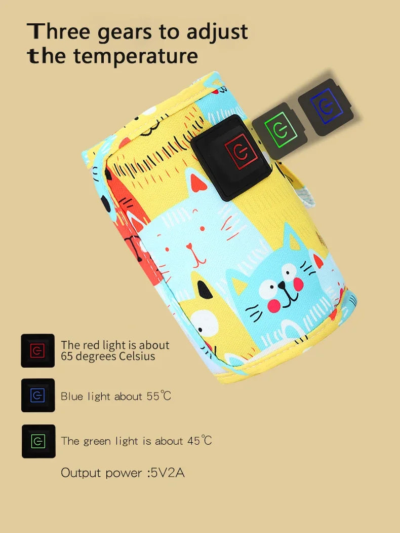 USB Milk Water Warmer Portable Bottle Feeding Warmer Travel Stroller Insulated Bag Nursing Bottle Heater Christmas