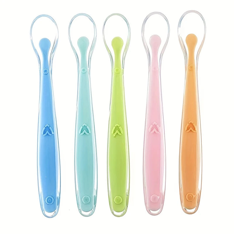 1/2pcs Soft Tip Baby Silicone Spoon with Box, Safe Baby Feeding Spoon, Self Feeding Utensils for Kids Toddlers Training