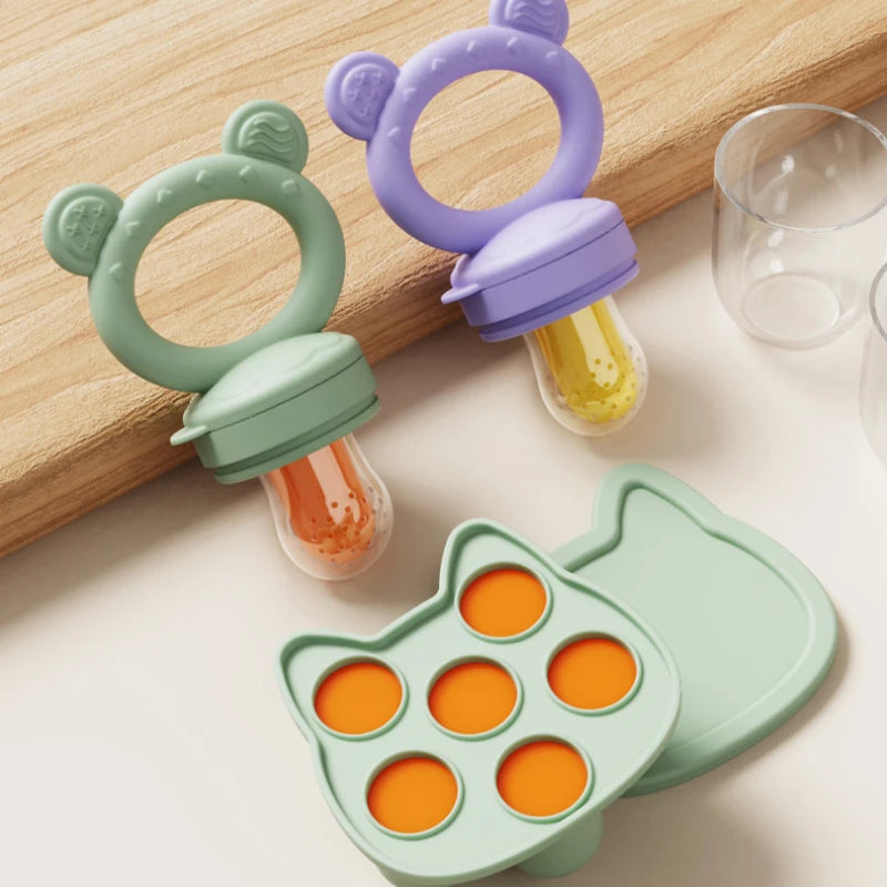 Silicone Baby Fruit Feeder Set Breastmilk Popsicle Freezer Molds for Baby Teething & Infant Self Feeding Storage Container