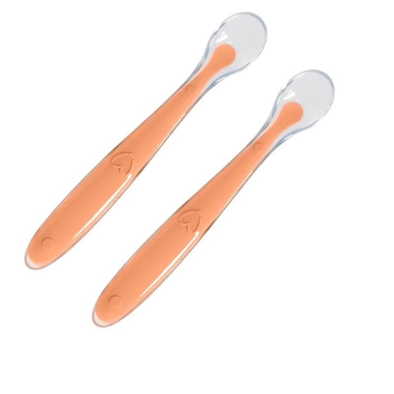 1/2pcs Soft Tip Baby Silicone Spoon with Box, Safe Baby Feeding Spoon, Self Feeding Utensils for Kids Toddlers Training
