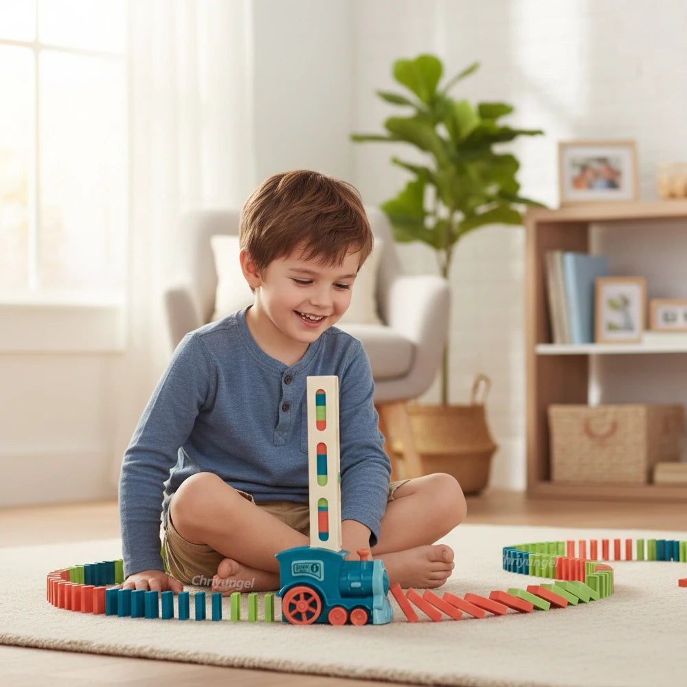 Electric Domino Blocks Train Car Automatic Laying Vehicle Construction STEM Toy for Children Toddler Birthday Gift Kids Boy Girl