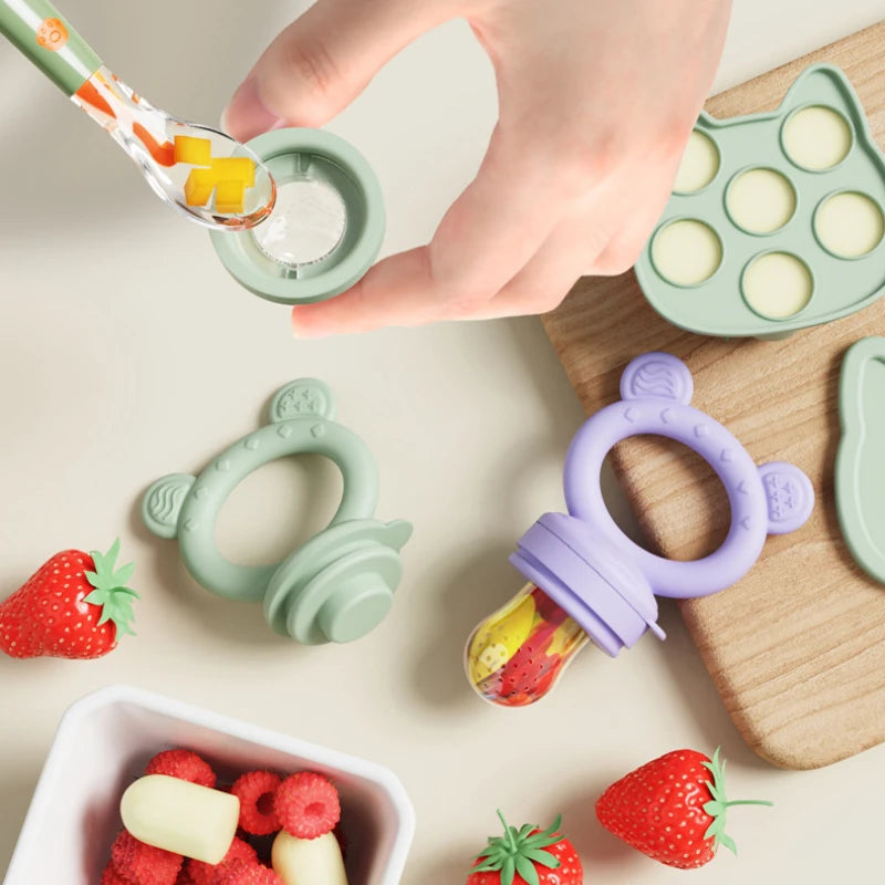 Silicone Baby Fruit Feeder Set Breastmilk Popsicle Freezer Molds for Baby Teething & Infant Self Feeding Storage Container