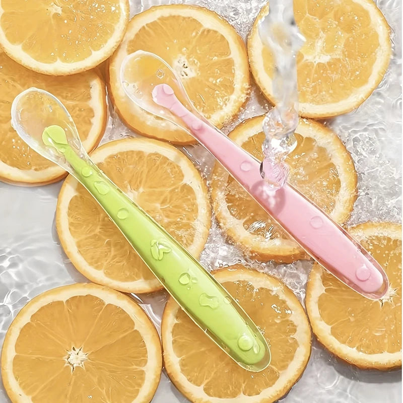 1/2pcs Soft Tip Baby Silicone Spoon with Box, Safe Baby Feeding Spoon, Self Feeding Utensils for Kids Toddlers Training