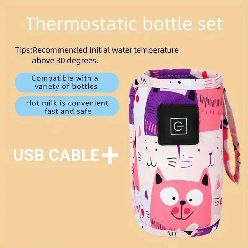 USB Milk Water Warmer Portable Bottle Feeding Warmer Travel Stroller Insulated Bag Nursing Bottle Heater Christmas