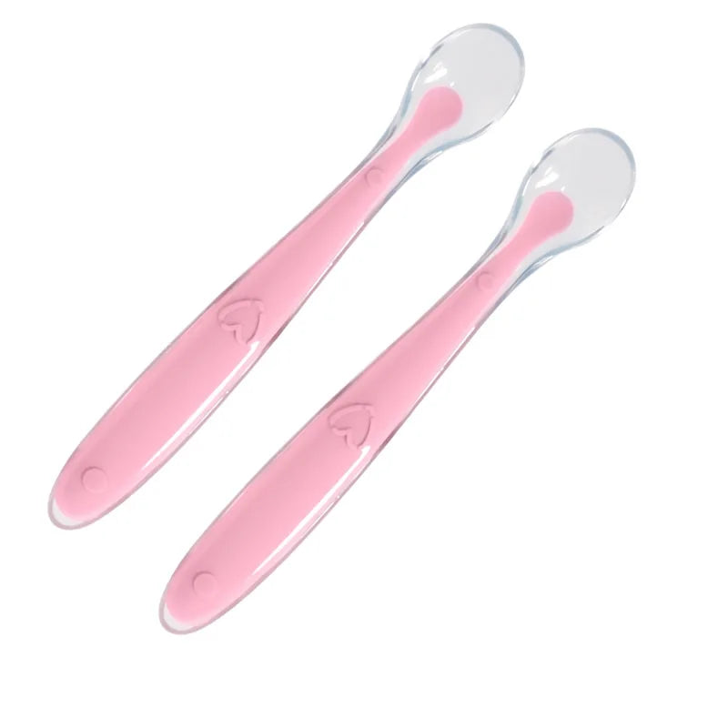 1/2pcs Soft Tip Baby Silicone Spoon with Box, Safe Baby Feeding Spoon, Self Feeding Utensils for Kids Toddlers Training