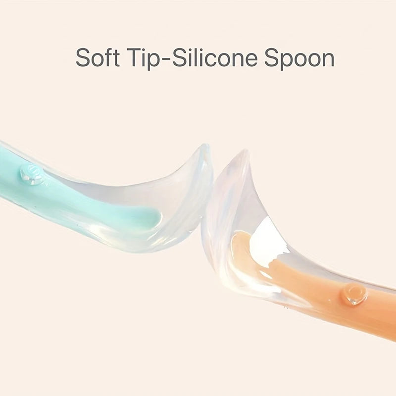 1/2pcs Soft Tip Baby Silicone Spoon with Box, Safe Baby Feeding Spoon, Self Feeding Utensils for Kids Toddlers Training