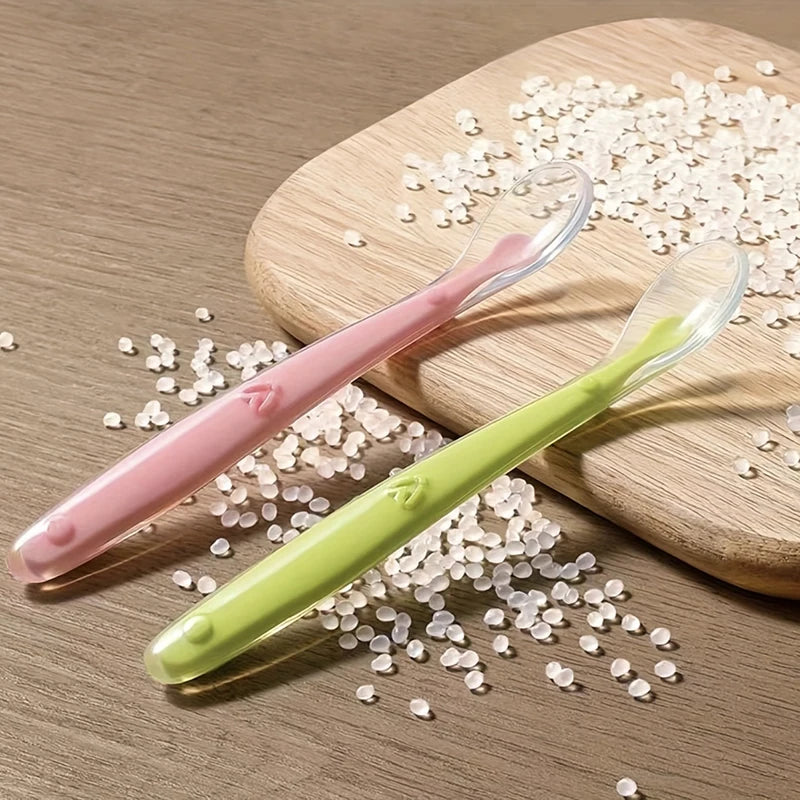 1/2pcs Soft Tip Baby Silicone Spoon with Box, Safe Baby Feeding Spoon, Self Feeding Utensils for Kids Toddlers Training