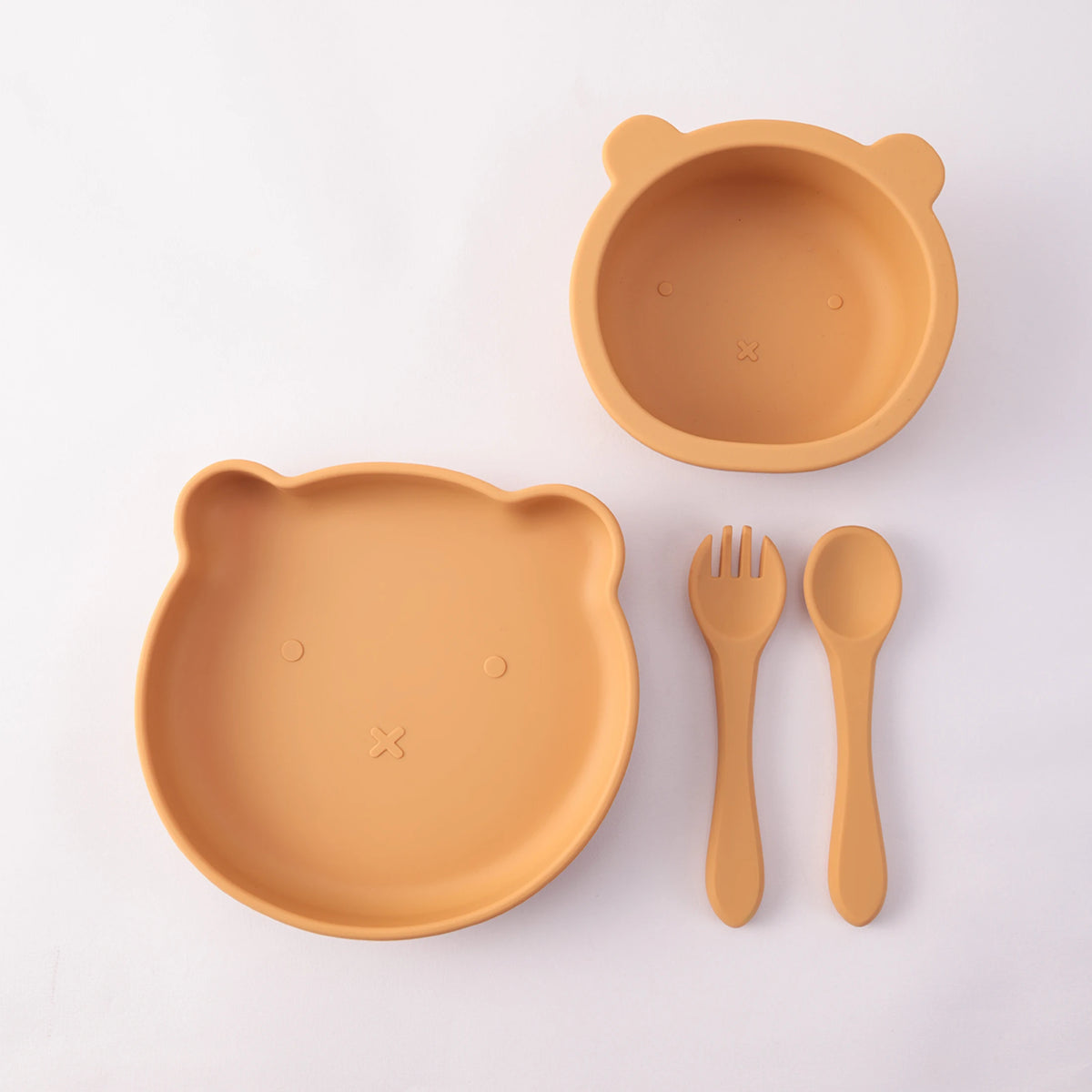 Color Kids 4PCS Silicone Feeding Tableware Set Baby Newborn Items Sucker Dishes Spoon Fork Bowls Food Training Essentials
