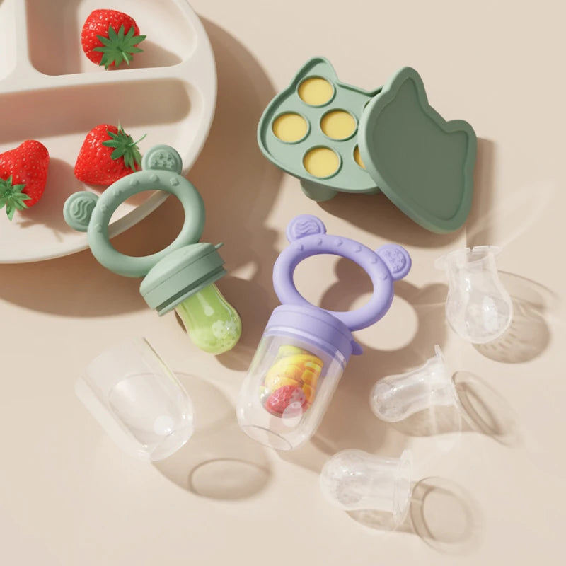 Silicone Baby Fruit Feeder Set Breastmilk Popsicle Freezer Molds for Baby Teething & Infant Self Feeding Storage Container