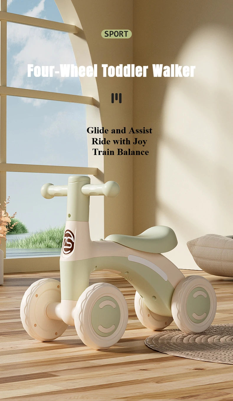 Baby Glider Bike Four-Wheel Toddler Walker Silent Wheels Anti-Tipping Children Balance Training Exercise Mini Ride-On Toys Gifts