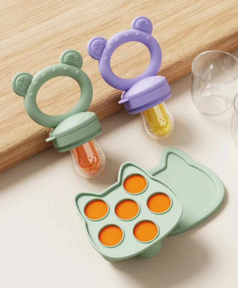 Silicone Baby Fruit Feeder Set Breastmilk Popsicle Freezer Molds for Baby Teething & Infant Self Feeding Storage Container