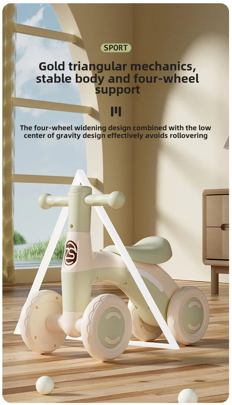 Baby Glider Bike Four-Wheel Toddler Walker Silent Wheels Anti-Tipping Children Balance Training Exercise Mini Ride-On Toys Gifts