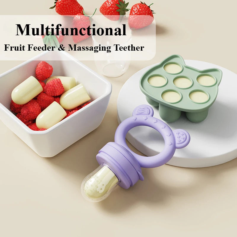 Silicone Baby Fruit Feeder Set Breastmilk Popsicle Freezer Molds for Baby Teething & Infant Self Feeding Storage Container