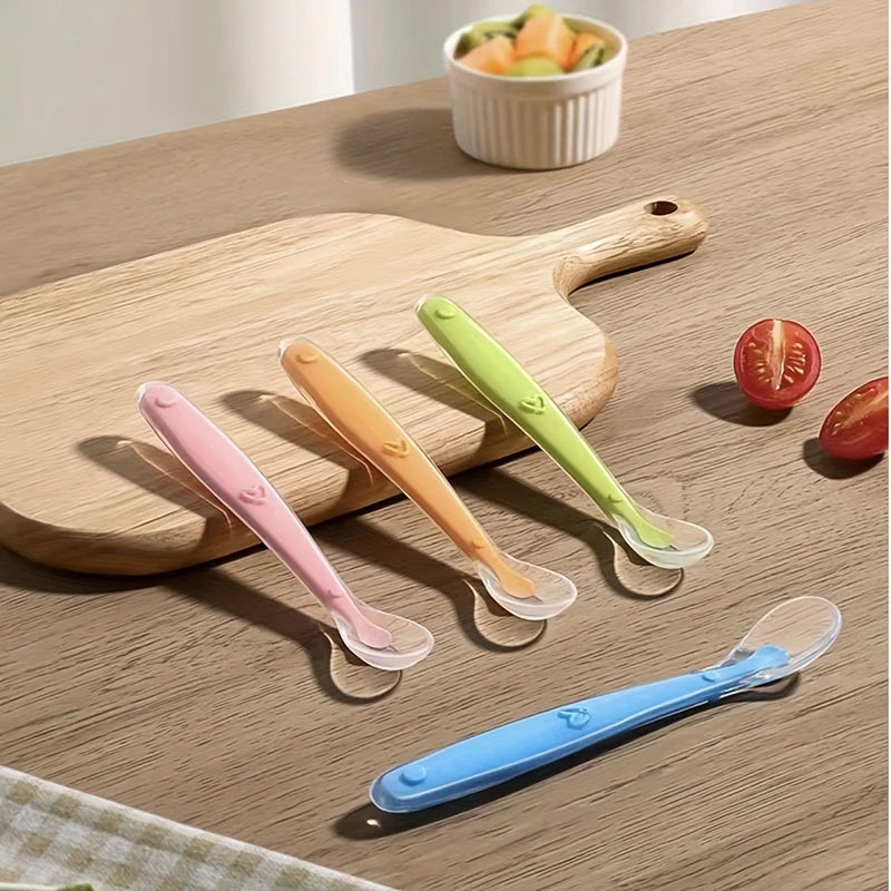 1/2pcs Soft Tip Baby Silicone Spoon with Box, Safe Baby Feeding Spoon, Self Feeding Utensils for Kids Toddlers Training