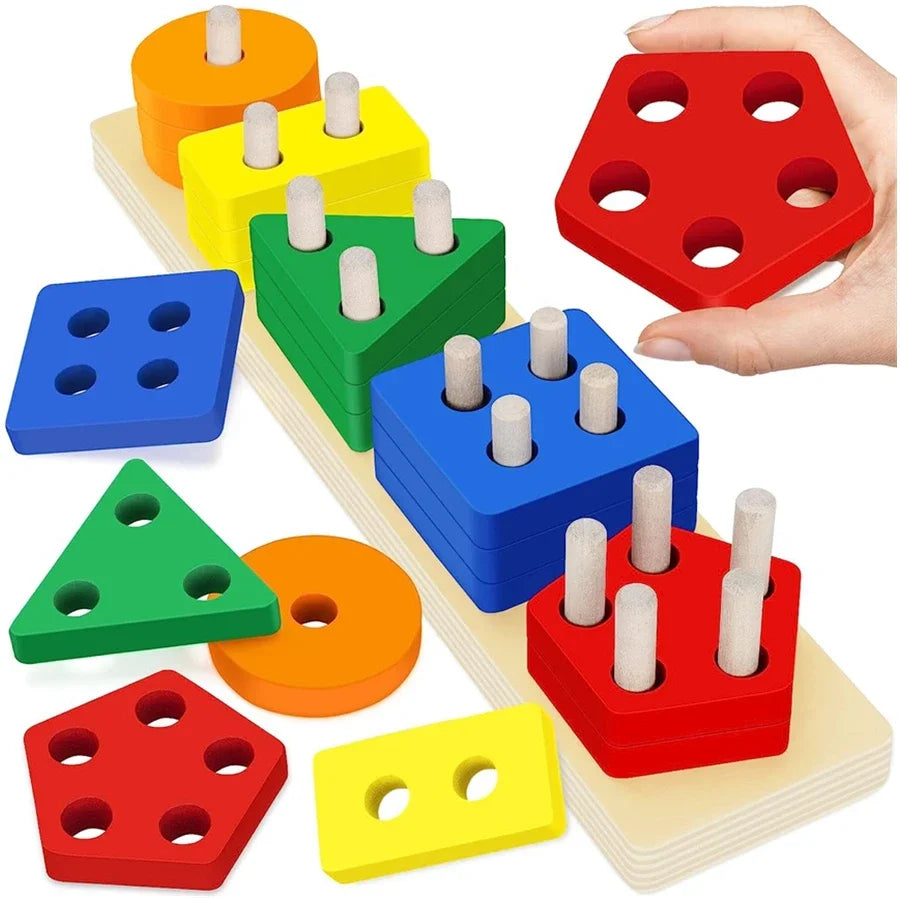 Early education equipment geometric set columns, infant and child intelligence assembly building blocks boy toys