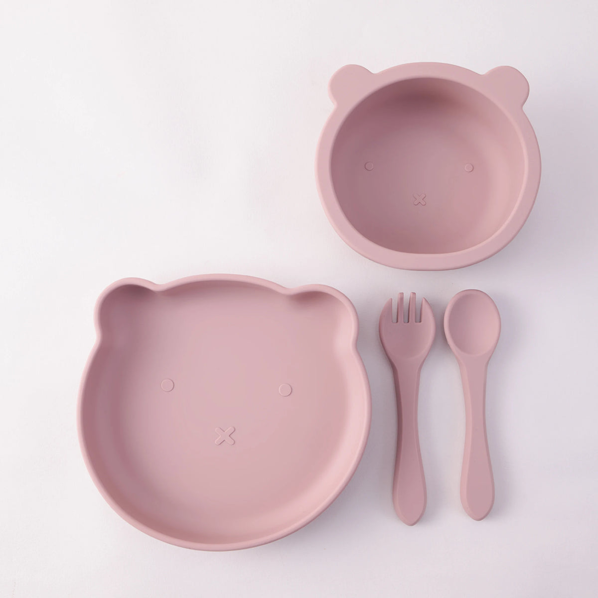 Color Kids 4PCS Silicone Feeding Tableware Set Baby Newborn Items Sucker Dishes Spoon Fork Bowls Food Training Essentials