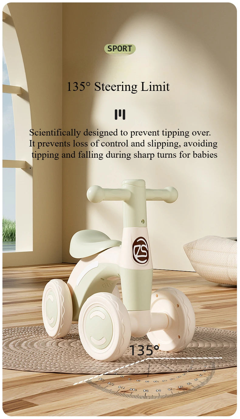 Baby Glider Bike Four-Wheel Toddler Walker Silent Wheels Anti-Tipping Children Balance Training Exercise Mini Ride-On Toys Gifts